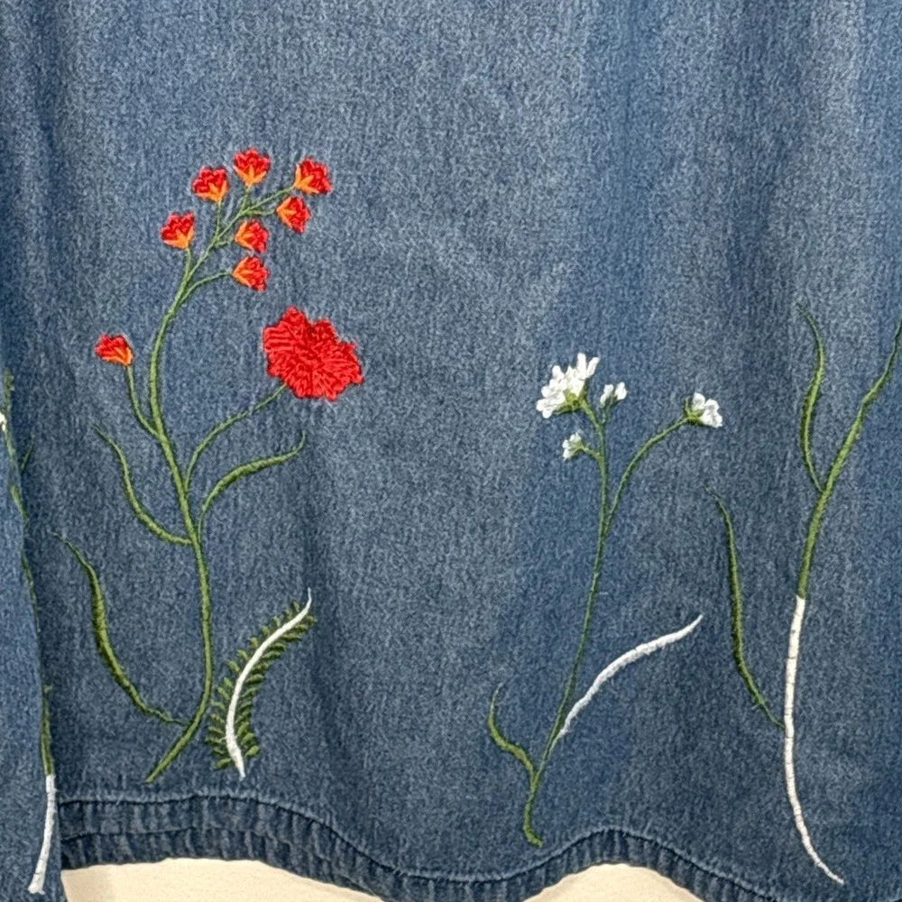 Country Store Modest Dress Women's Large Embroidered Denim Cottagecore Trad Farm - Picture 5 of 10